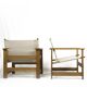 Pair of vintage safari lounge chairs in canvas and wood, 1970s.