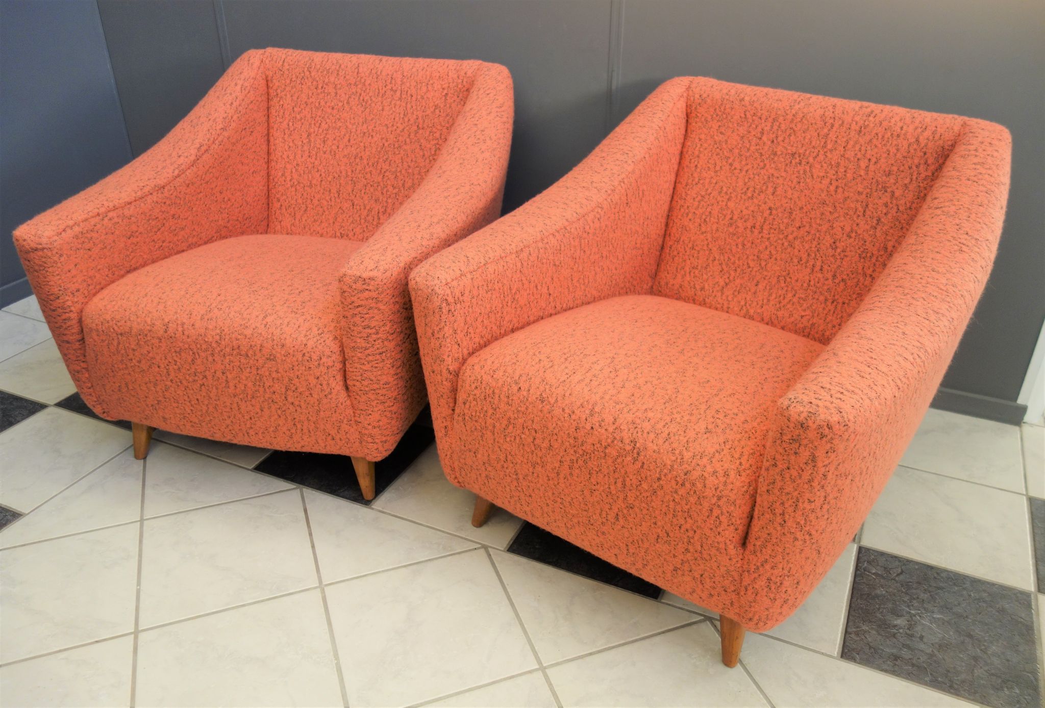 Set of pink and grey club chairs 1960s