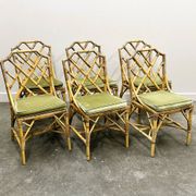 Set of six English "Invincible" bamboo and rattan chairs by Angraves, 1970s