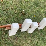 Scandinavian chandelier, brass, precious wood, 4 lights, shuttle 102 x 35 x 9 cm