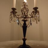 Candélabre d’onyx noir bronze et cristaux France années 1940.