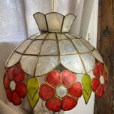 Vintage pendant light in mother-of-pearl and brass