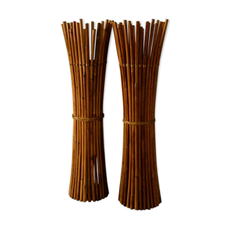 Paire de lampadaires de bambou du milieu du siècle