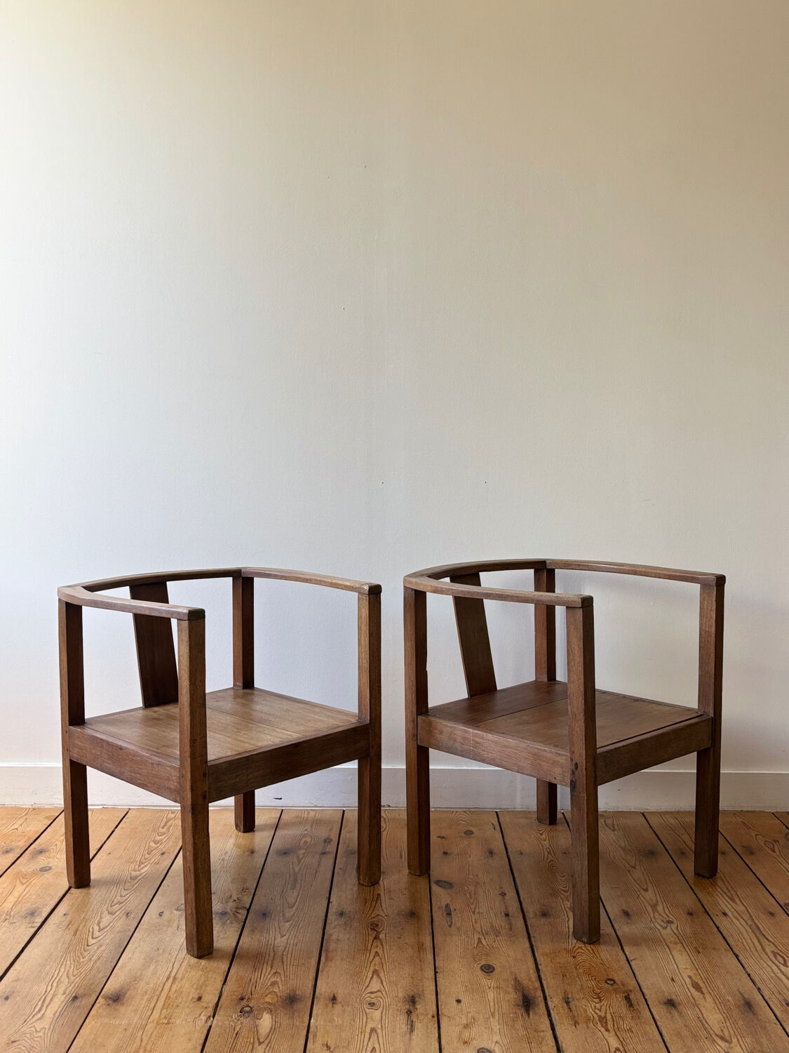 Pair of solid wood armchairs