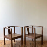 Pair of solid wood armchairs
