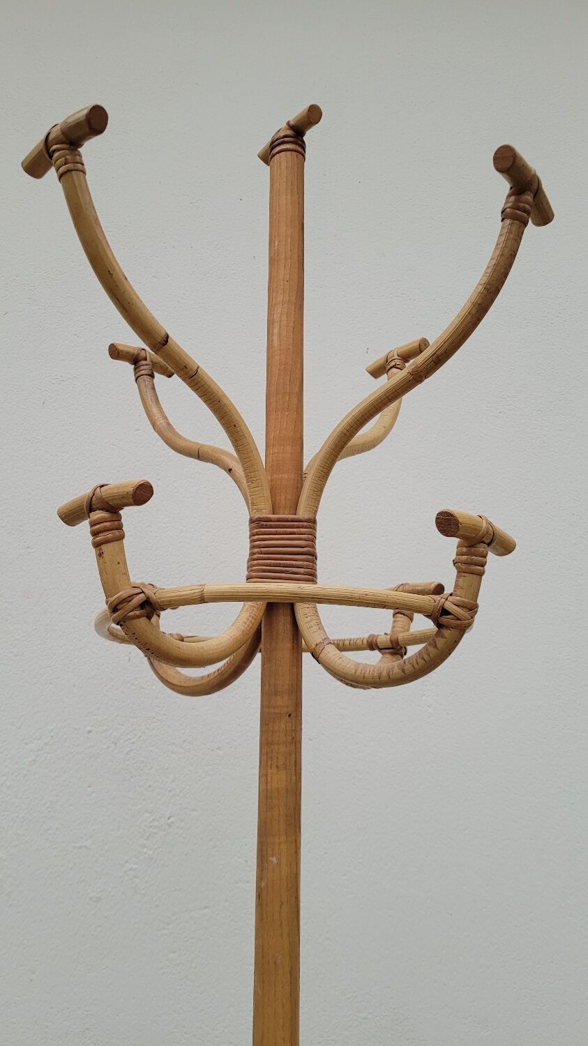 Vintage rattan coat rack - 1950s