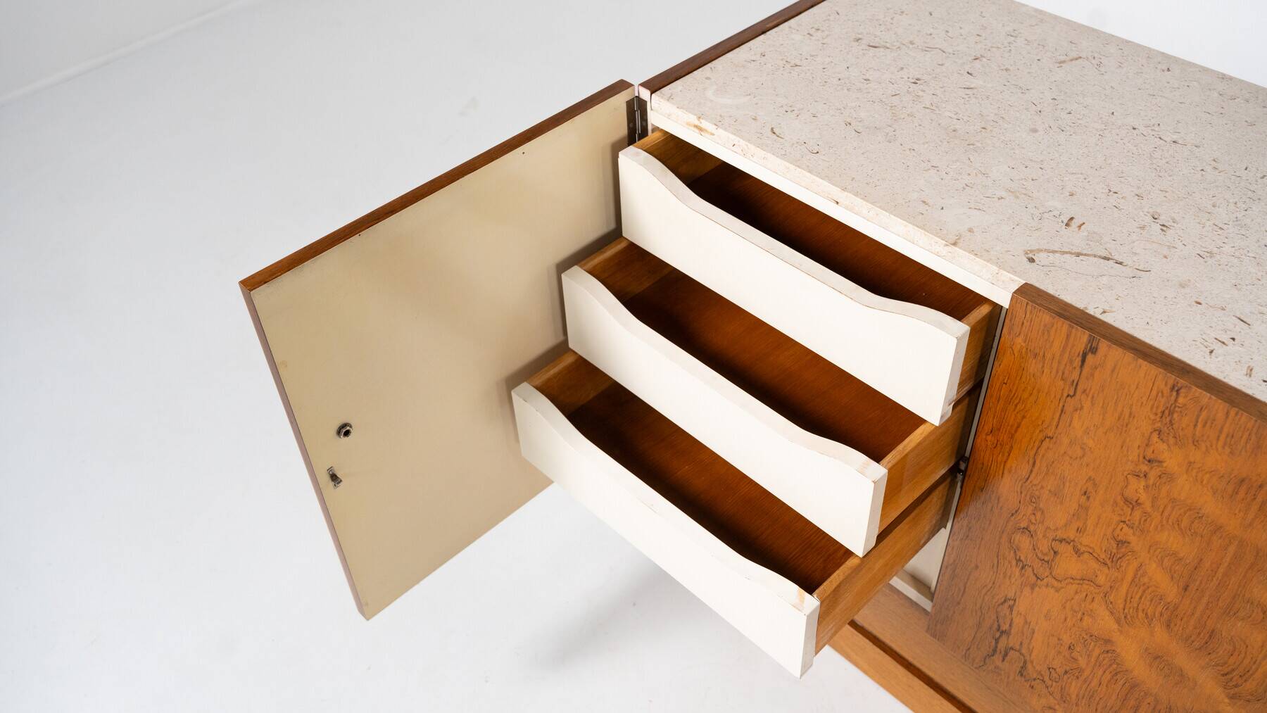 Mid-Century Modern Sideboard, Wood and Travertine, 1970s