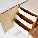 Mid-Century Modern Sideboard, Wood and Travertine, 1970s