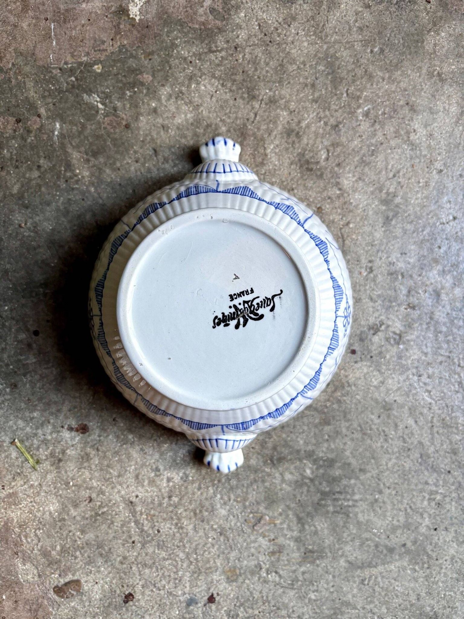 Sugar bowl, Sarreguemines earthenware jar in white and blue, "Copenhagen" pattern - early 20th century