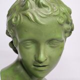 Bust of Eros in patinated plaster in imitation of bronze on wooden base