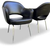 Pair of "Conference" armchairs by Eero Saarinen for Knoll International, black and chrome