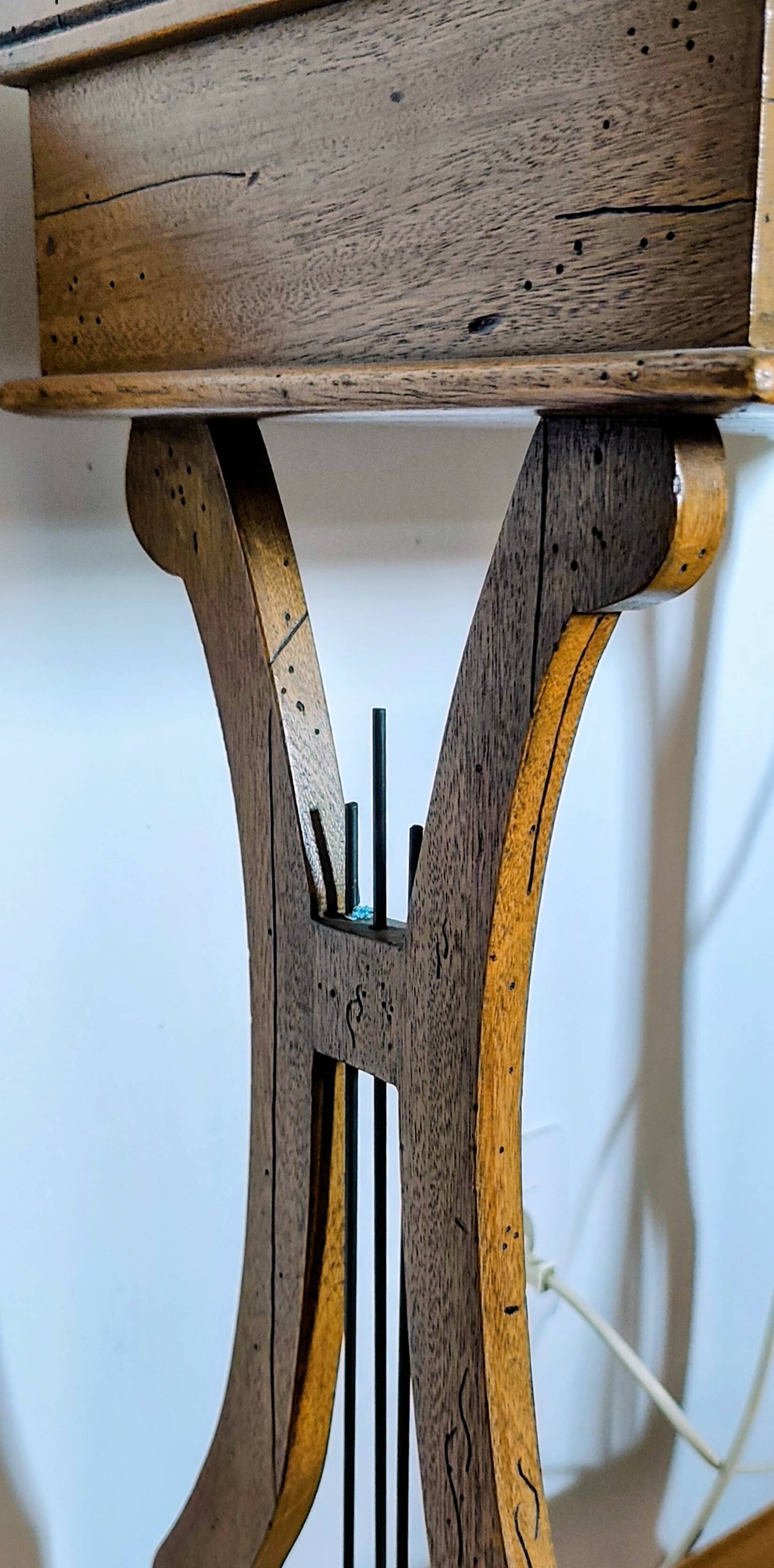 Lyre bedside table, cherry wood, 1960s.