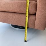 1970s Swivel Cube Armchair Chrome Peach Boucle Vintage Midcentury