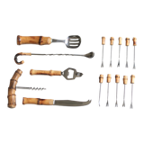 Set of utensils for the aperitif with bamboo handle