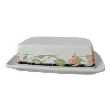 Vintage porcelain butter dish Apilco "Louisiane" - Yves Deshoulieres
