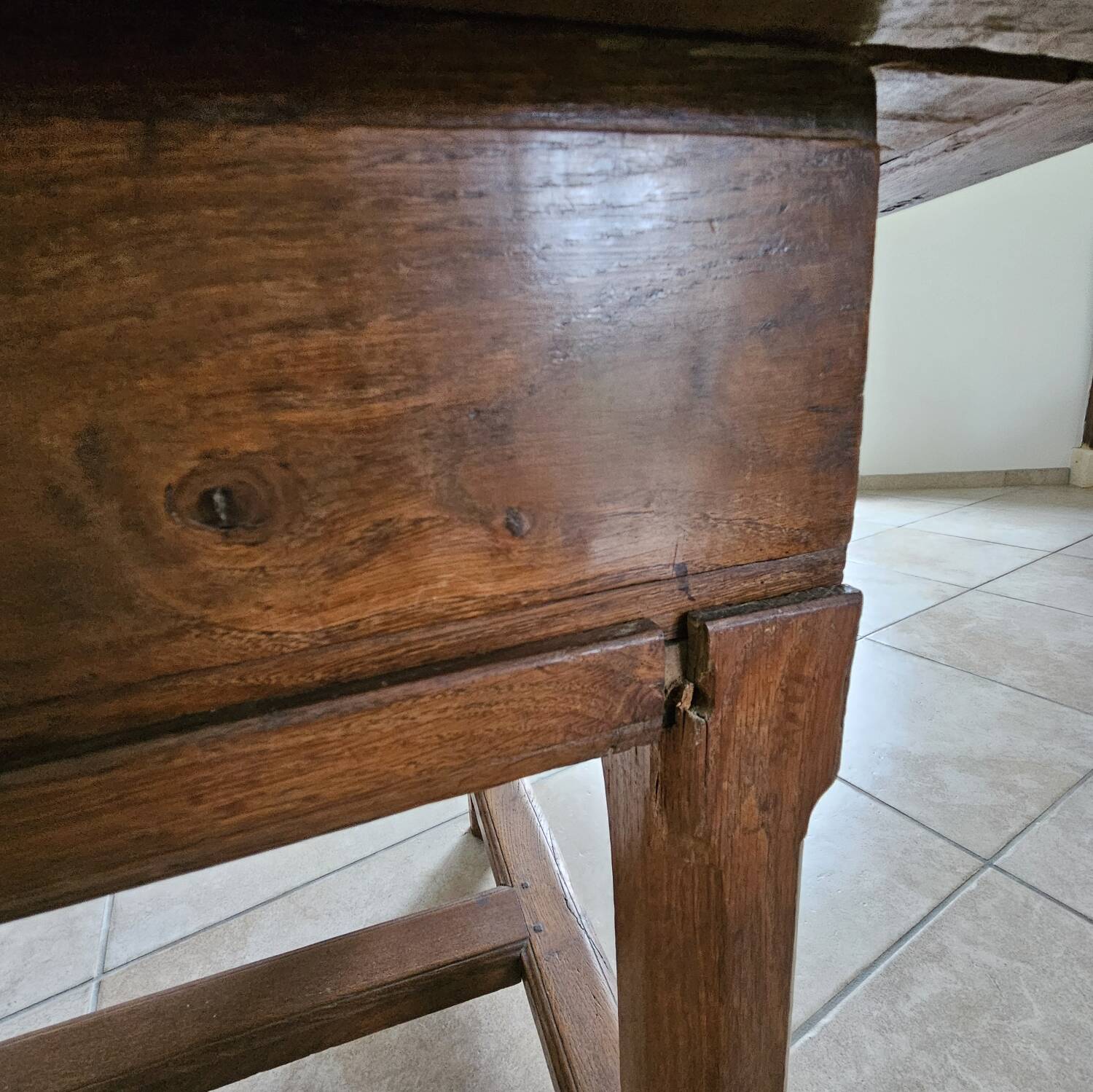 Farm table, solid oak console, late 18th to early 19th century.