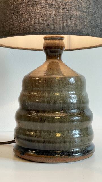 Vintage handmade stoneware geometric lamp