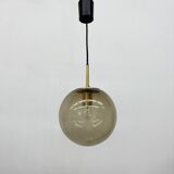 Limburg Glashütte brass smoked glass ball pendant hanging lamp , 1970s