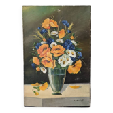 Nature morte ancien tableau décoration campagne bohème bouquet floral