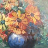 Painting on canvas bouquet of flowers in a vase.