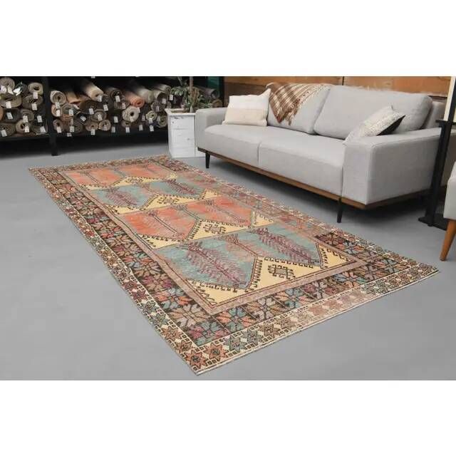 1970s Vintage Turkish Hand-Knotted Wool Cotton Orange Runner Rug 143x339