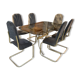 Chaises et table de salle à manger italiennes vintage en laiton, années 1970, lot de 7