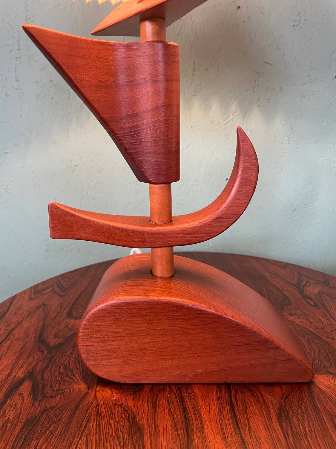 Vintage mid-century modern Danish sculptural teak table lamp