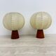 Pair of Goldkant Leuchten cocoon with teak base table lamps, 1970s