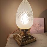Lampe verre ciselé socle laiton - bronze