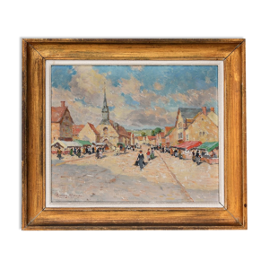 Huile sur toile Scène de Marché