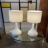 Pair of 1970s tall White Glass Table Lamps model "Candy" by Holmegaard