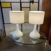 Pair of 1970s tall White Glass Table Lamps model "Candy" by Holmegaard