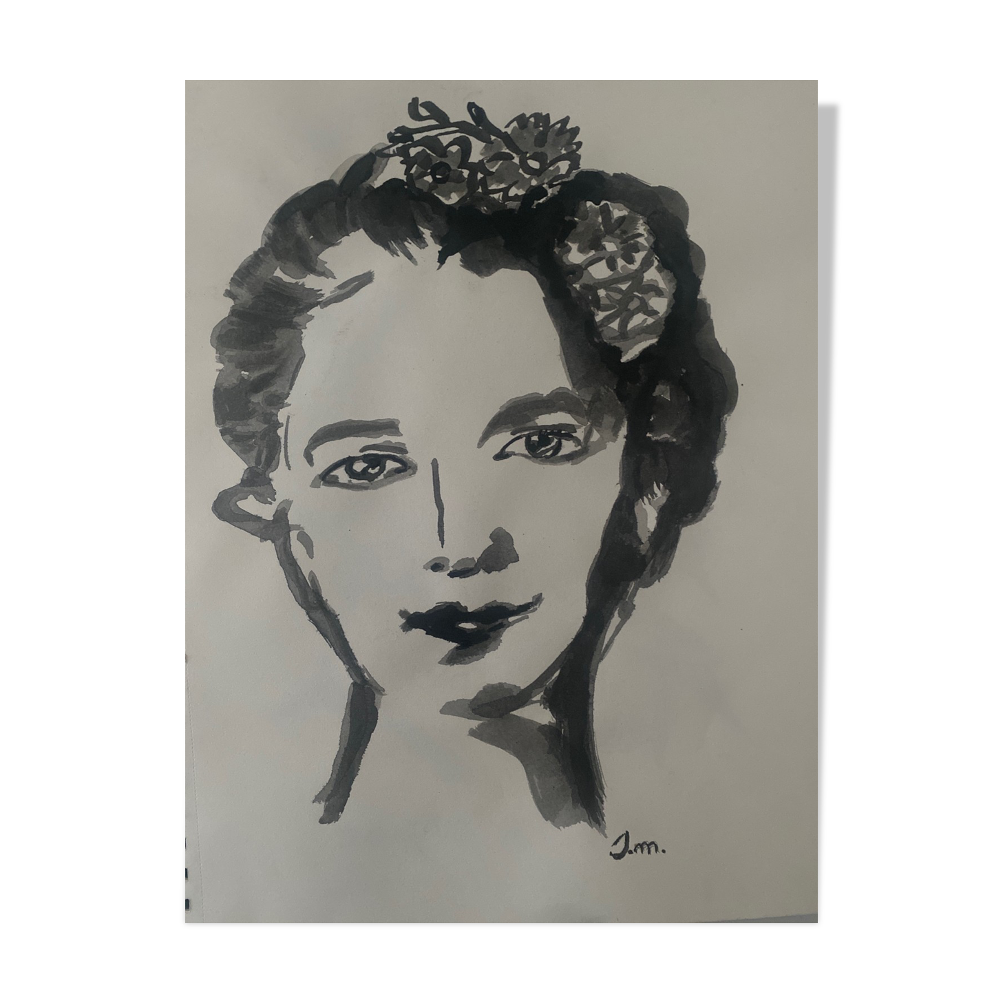 Contemporary portrait of a woman in ink