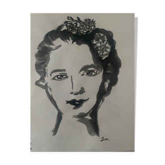 Contemporary portrait of a woman in ink