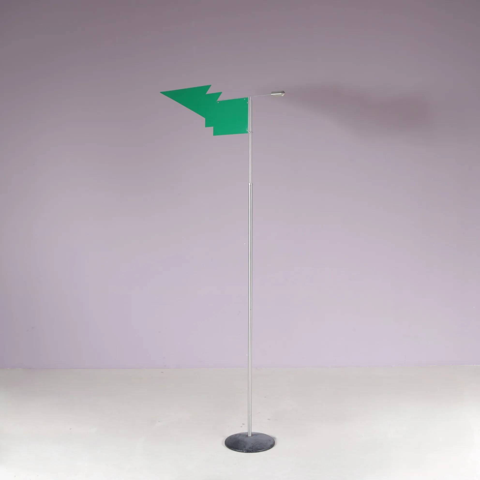 2000s wind sculpture/weathervane by Afra Scarpa and Tobia Scarpa, telescopic pole and stainless steel counterweight, green metal windvane for Dimensione Disegno