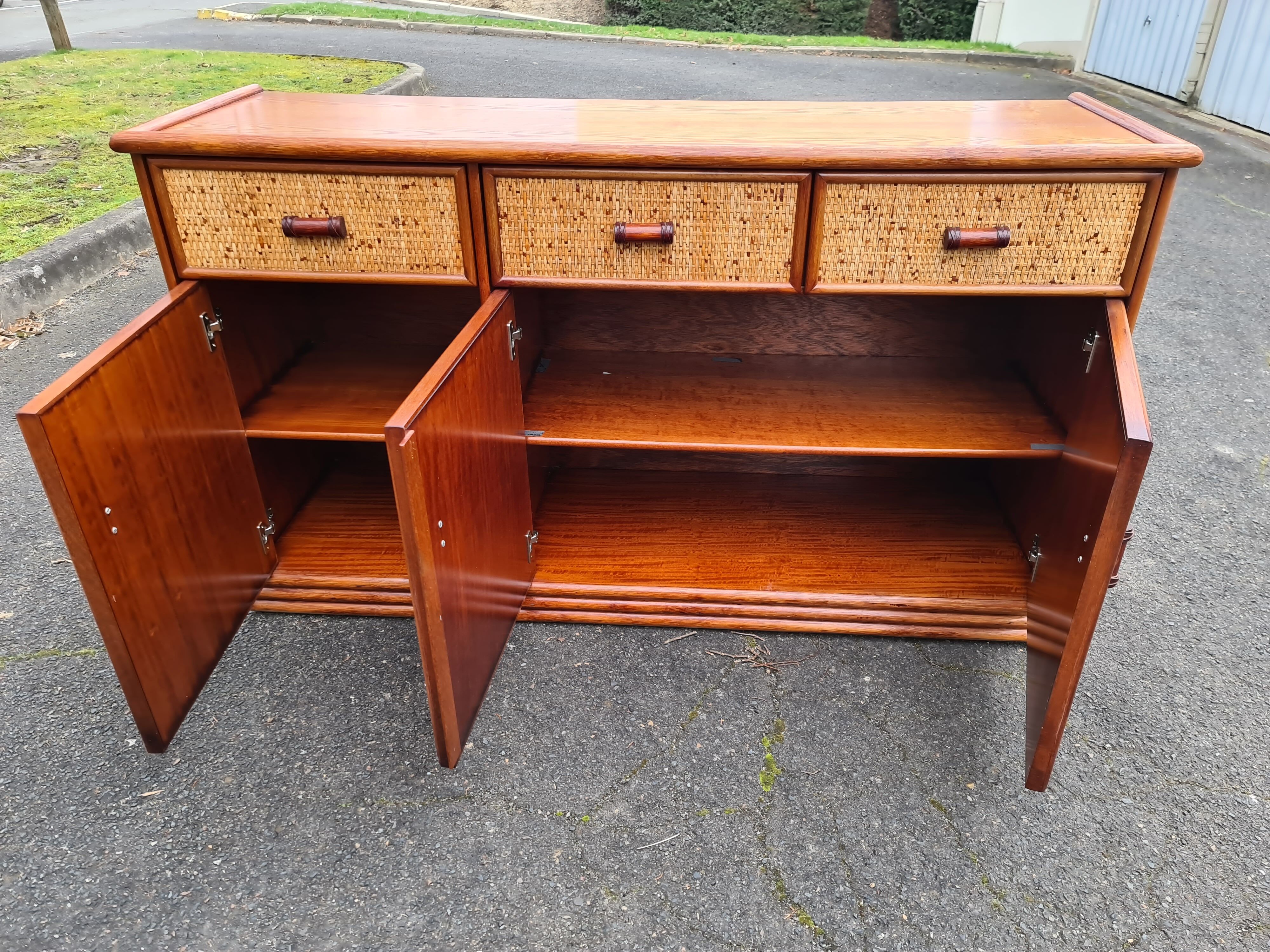Vintage Rattan & Bamboo Enfilade Buffet