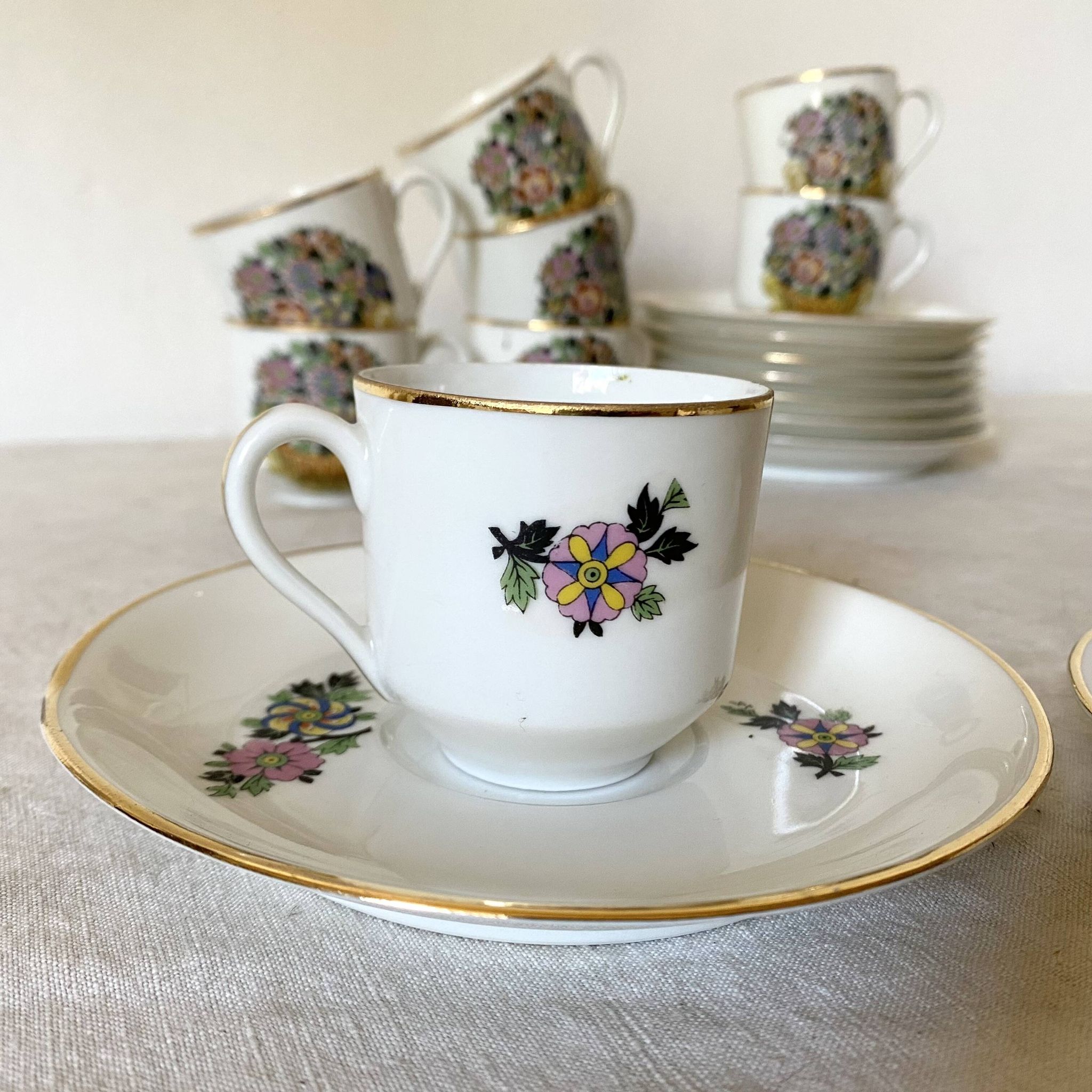 Floral coffee cups in Limoges porcelain