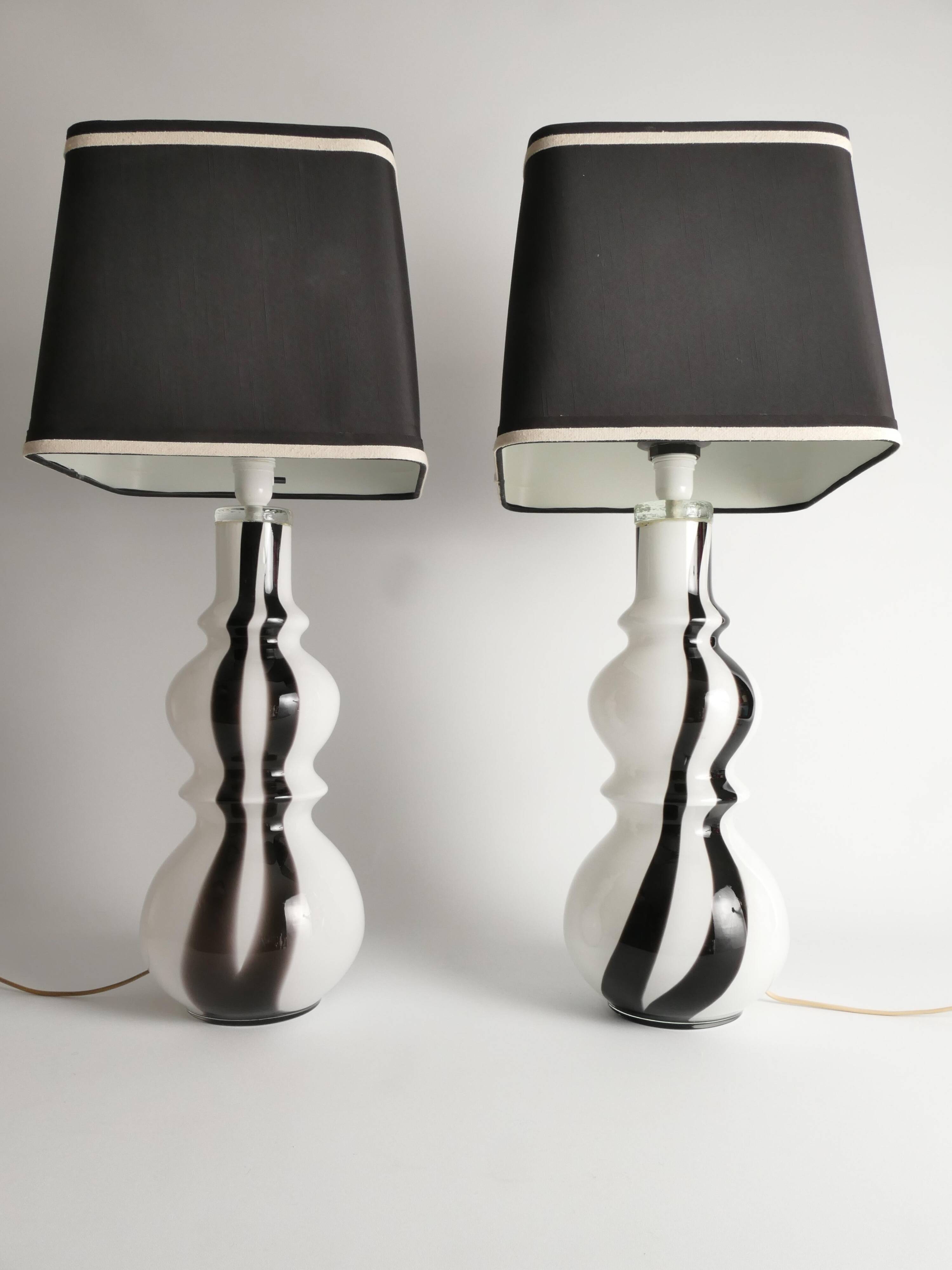 Sculptural Art Glass Murano Style Table Lamps, Black & White, 1960s, Set of 2