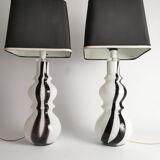 Sculptural Art Glass Murano Style Table Lamps, Black & White, 1960s, Set of 2