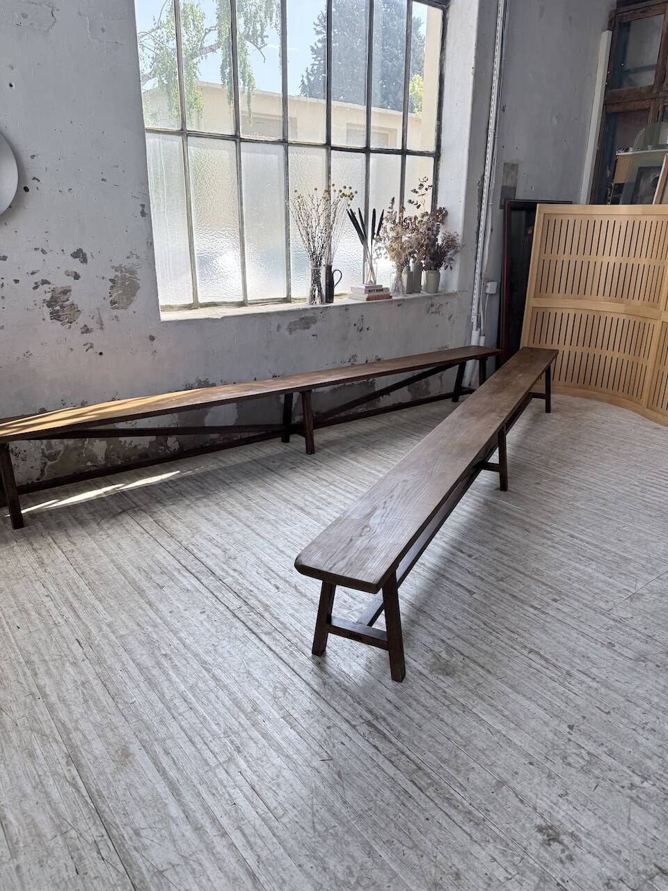 Paire de bancs de ferme chêne 4 mètres