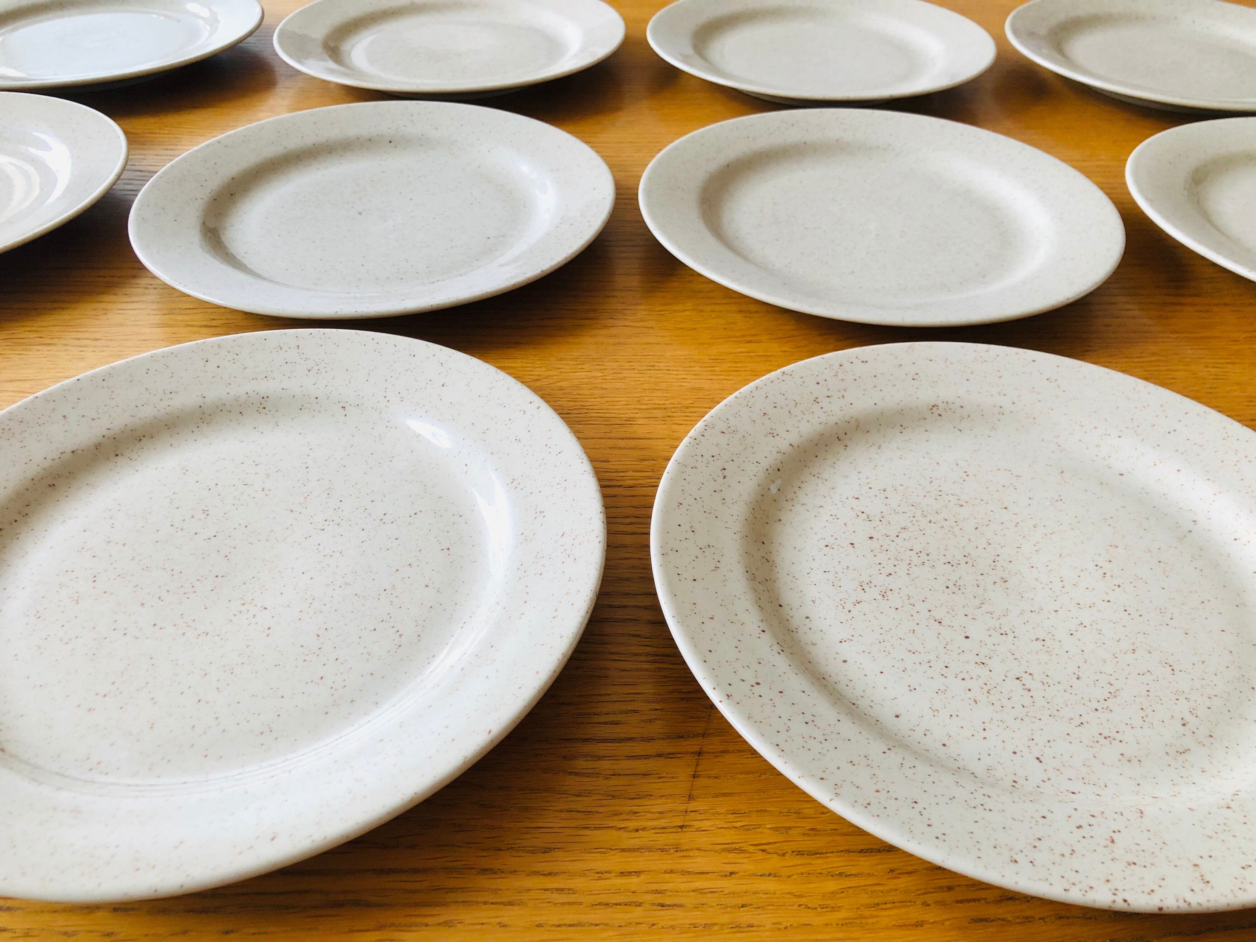 12 Flat plates in vintage speckled stoneware