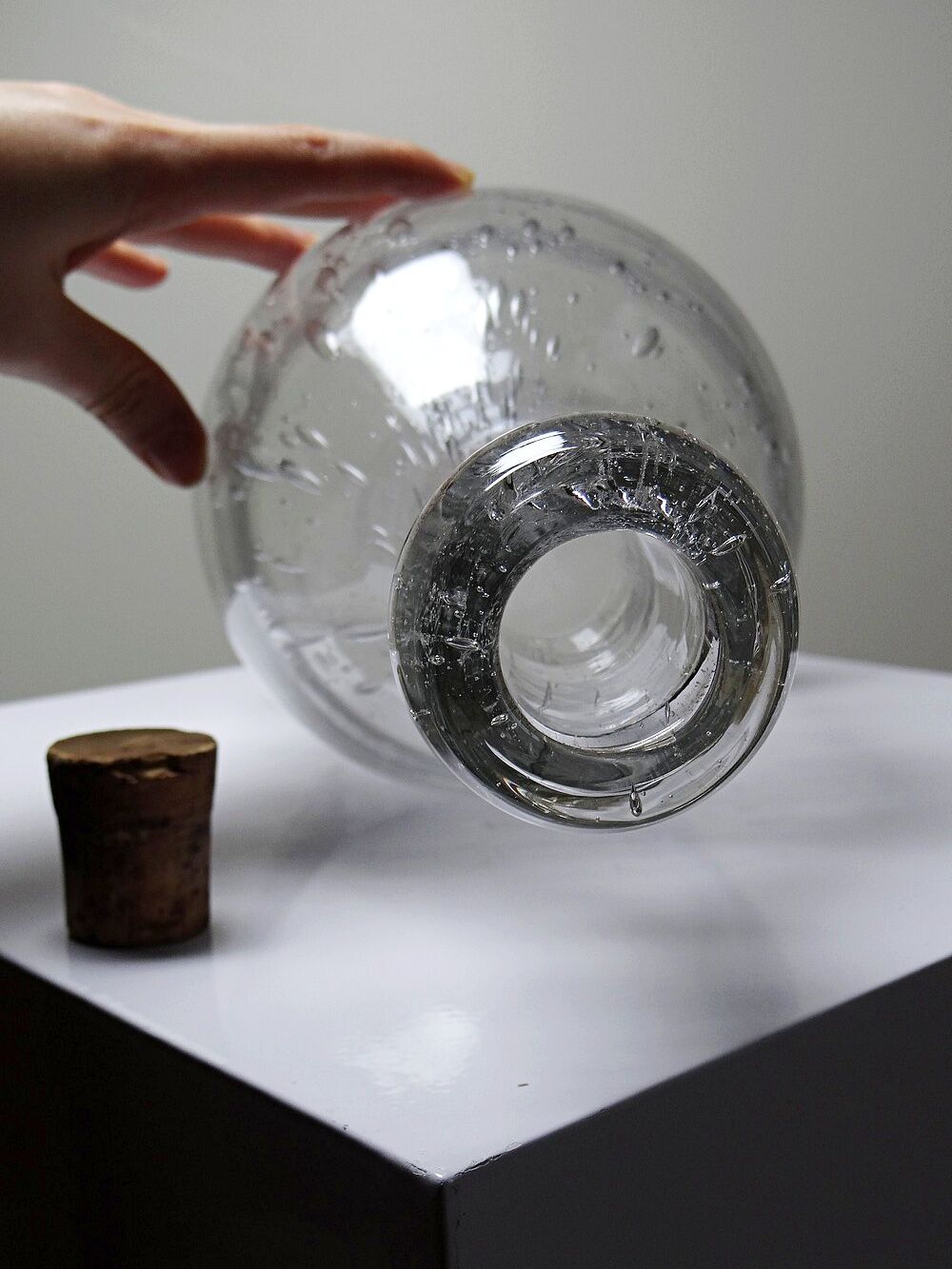 Large antique blown glass bottle with bubbles, early 20th century 1900-1920.