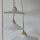 Suspension triple abat-jour vintage en opaline blanche