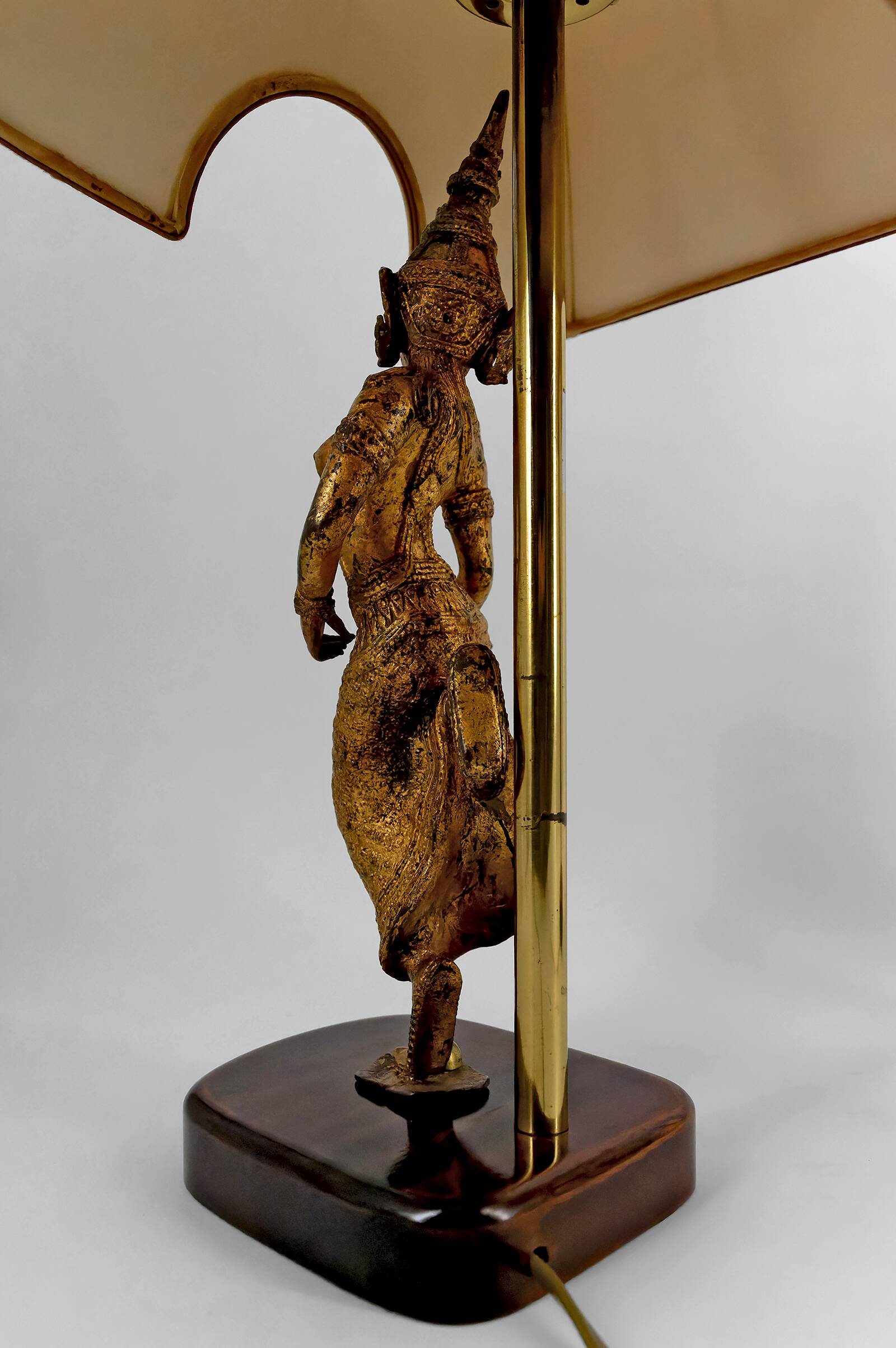 Pair of Sculptural Lamps in Gilt Bronze, Thai Dancers, 20th Century