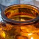 Trio vintage vase bottle and jar in amber and blue glass