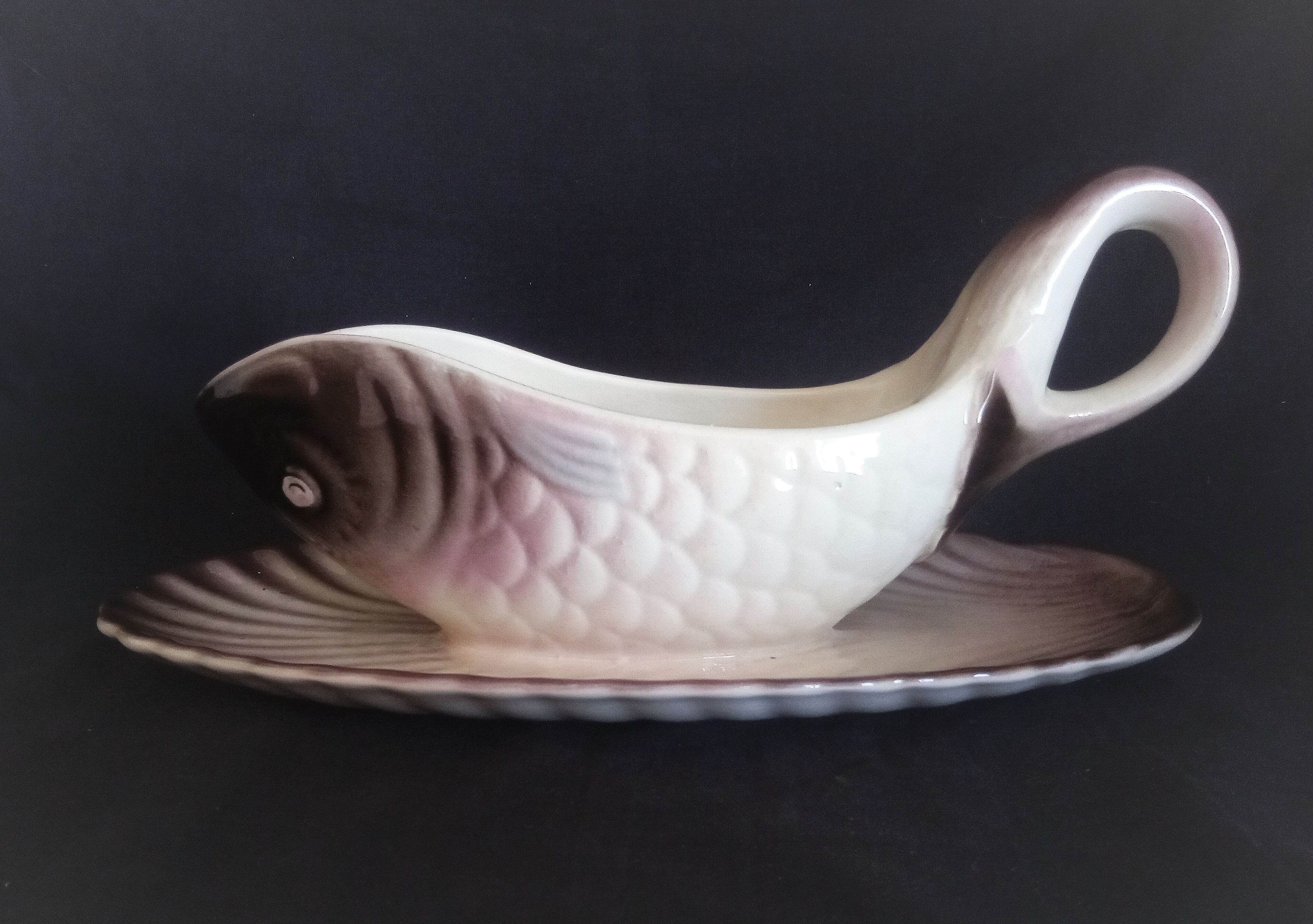 Fish service for 12 people in Longwy ceramic, Copenhagen model, 1960s