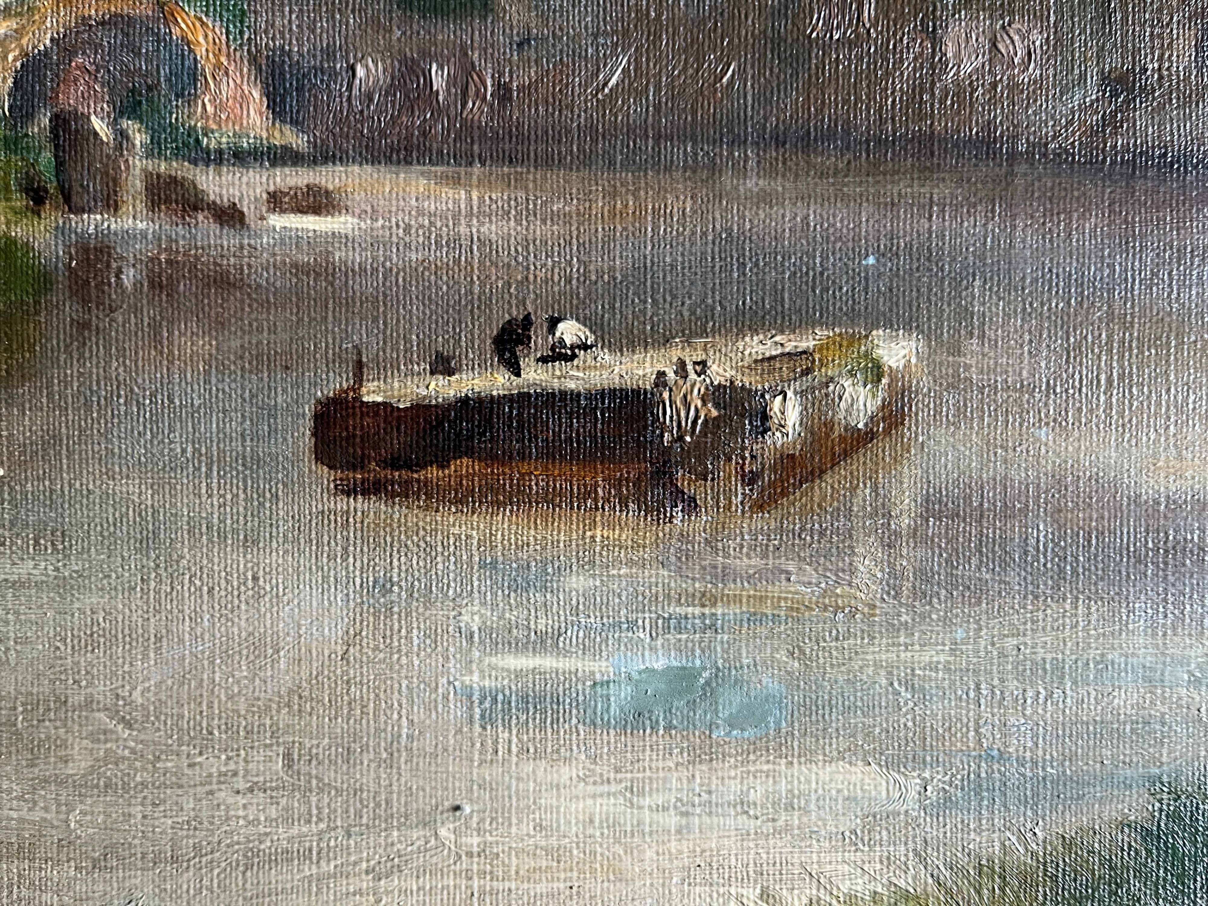 Tableau HST fin XIX° Italie ? Paysage à la rivière signé pour restauration