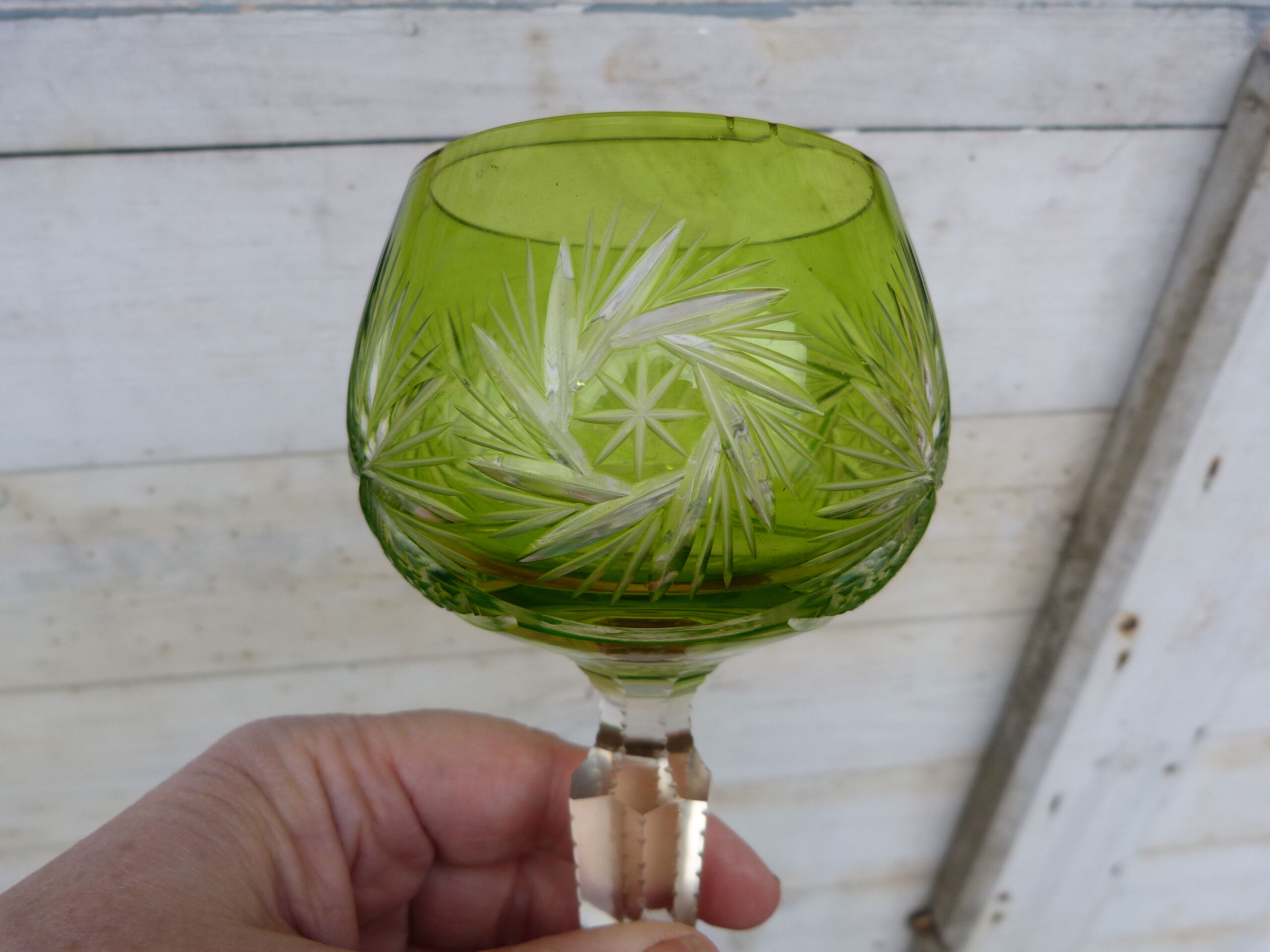 Old crystal glass Saint Louis Roemer cut green Absinthe