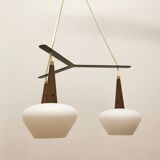Scandinavian metal and opaline glass pendant lamp, 1950