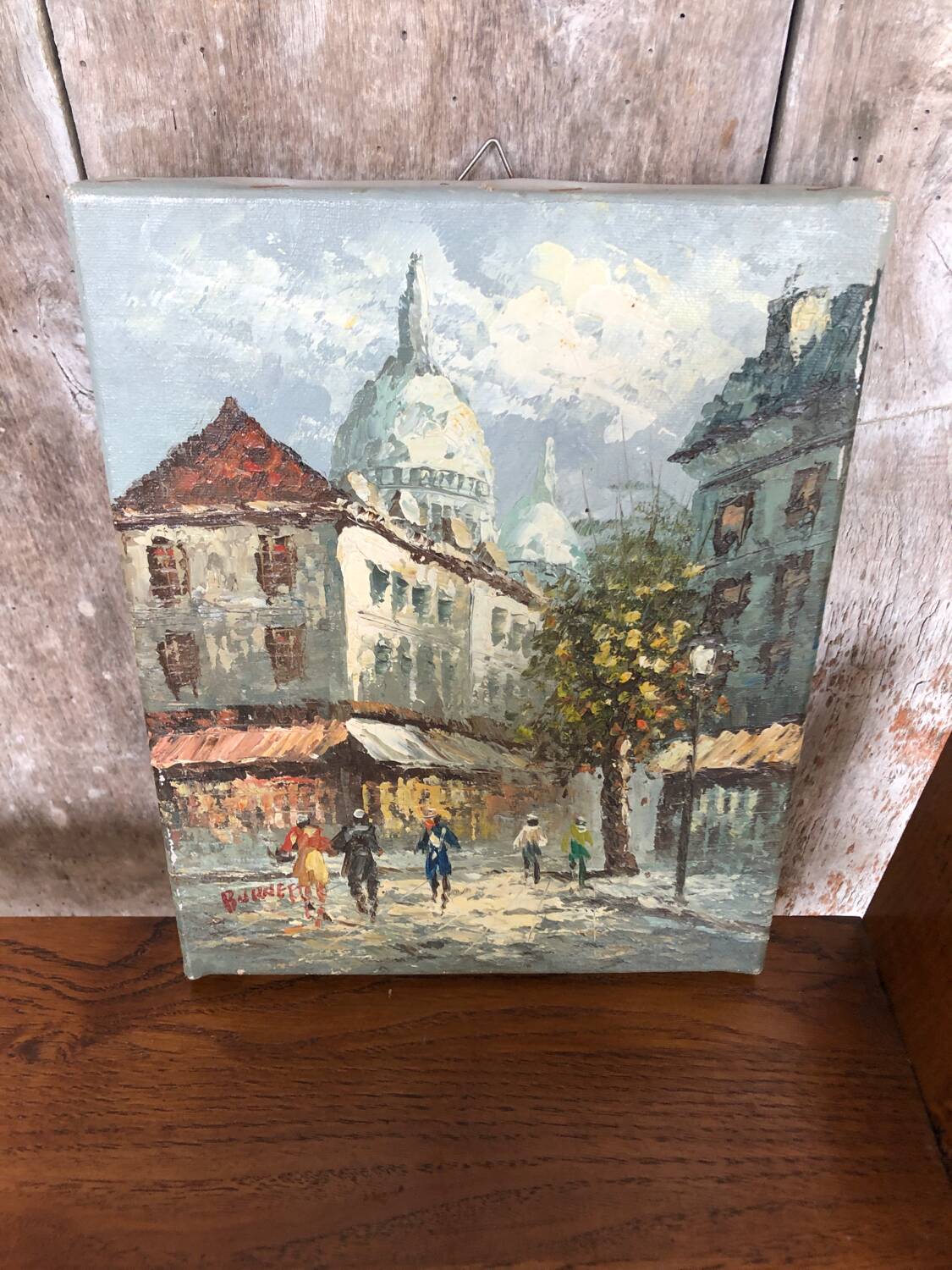 Old painting caroline burnett view of paris sacred heart oil on canvas